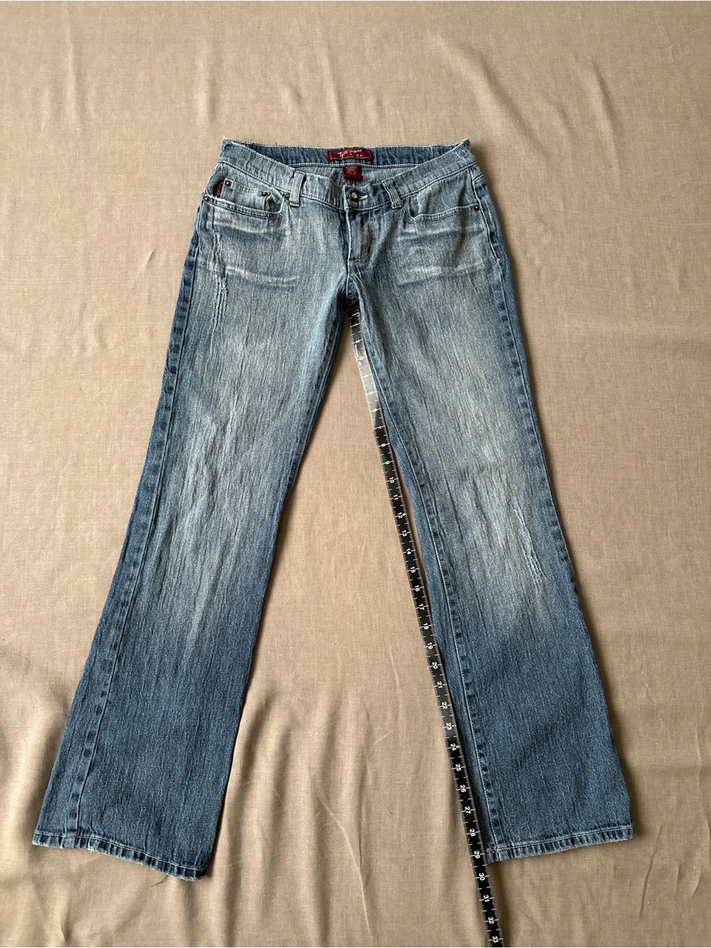 Women’s Tyte Distressed Jeans, Embroidery, Light Blue Bootcut Jeans, 30x29